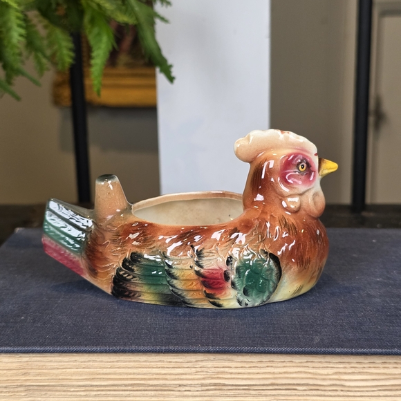 Vintage Ceramic Hen Holder 5" | Mini Planter or Creamer | Farmhouse Kitsch - Picture 3 of 8